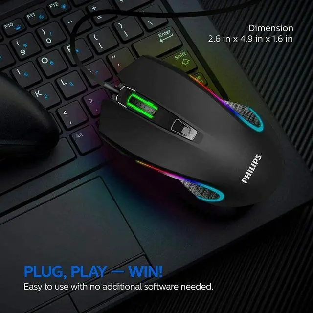 Alt view image 5 of 7 - Philips Wired  Mouse for Gaming RGB Ergonomic Mouse, Programmable Buttons Up to 6400 Adjustable DPI Optical USB PC Computer Mice for Windows PC Gamers Mouse