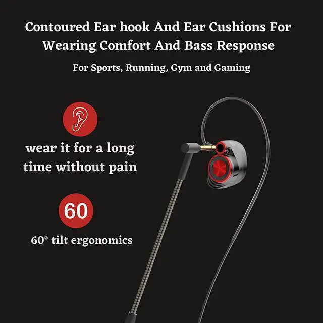Alt view image 6 of 7 - HP Wired Earphones In Ear Gaming Earhook Earbuds Monitor Earphones with Mic, Stereo Sound Volume Control and Detachable Microphone for Smartphone PC PS4 Xbox one and Mobile Devices