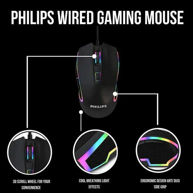Alt view image 3 of 7 - Philips Wired  Mouse for Gaming RGB Ergonomic Mouse, Programmable Buttons Up to 6400 Adjustable DPI Optical USB PC Computer Mice for Windows PC Gamers Mouse