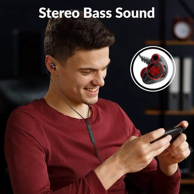 Alt view image 4 of 7 - HP Wired Earphones In Ear Gaming Earhook Earbuds Monitor Earphones with Mic, Stereo Sound Volume Control and Detachable Microphone for Smartphone PC PS4 Xbox one and Mobile Devices