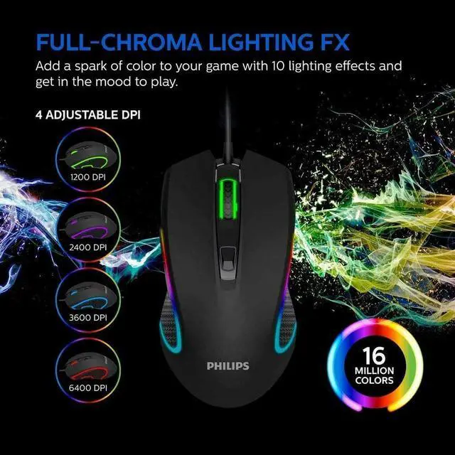 Alt view image 6 of 7 - Philips Wired  Mouse for Gaming RGB Ergonomic Mouse, Programmable Buttons Up to 6400 Adjustable DPI Optical USB PC Computer Mice for Windows PC Gamers Mouse