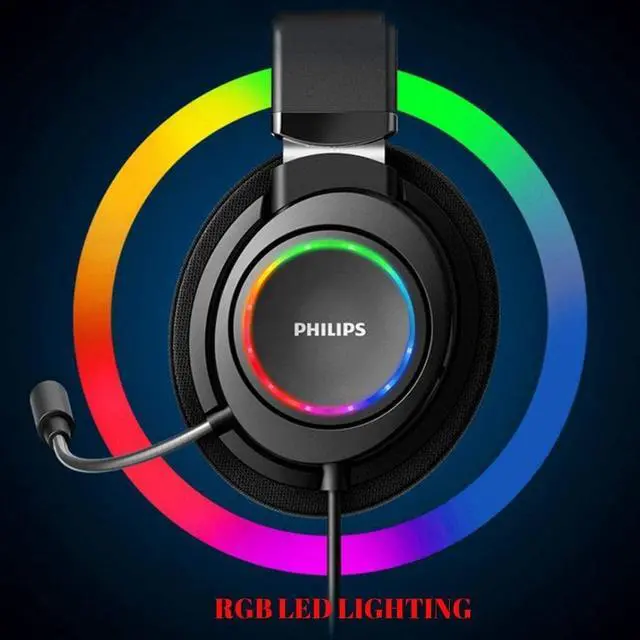 Alt view image 2 of 6 - Philips USB Computer Gaming Headset with Microphone, 7.1 Surround Sound, Comfort Fit Wired Headphones with RGB LED Lighting