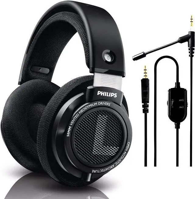 Main image of Philips SHP9500 Wired Over-Ear Stereo HiFi Headphones, Comfort Fit Professional Studio Monitor, Open-Back 50mm Drivers (Black) + NeeGo Attachable Microphone for Gaming