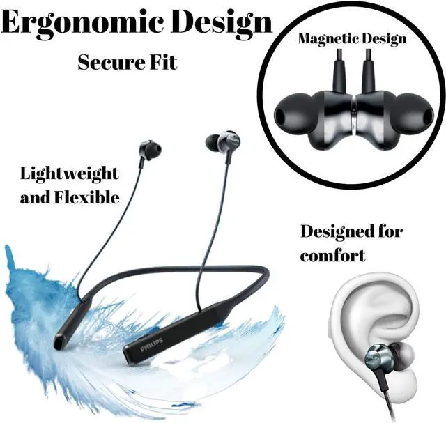 Alt view image 3 of 6 - PHILIPS Bluetooth Neckband Headphones, Wireless IPX5 Waterproof, TAPN402
