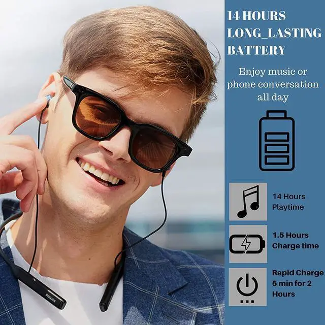 Alt view image 4 of 6 - PHILIPS Bluetooth Neckband Headphones, Wireless IPX5 Waterproof, TAPN402