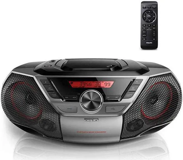 Alt view image 4 of 7 - Philips AZ7T CD-Soundmachine Portable Boombox CD Player Bluetooth FM Radio MP3 Mega Bass Reflex Stereo Sound System with NFC, 12W, USB Input, Headphone Jack, and LCD Display