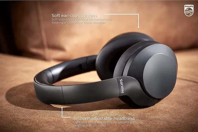 Alt view image 3 of 7 - Philips Active Noise Canceling Over Ear Wireless Bluetooth Performance Headphones W/ Hi-Res Audio, Comfort Fit (TAPH805BK)