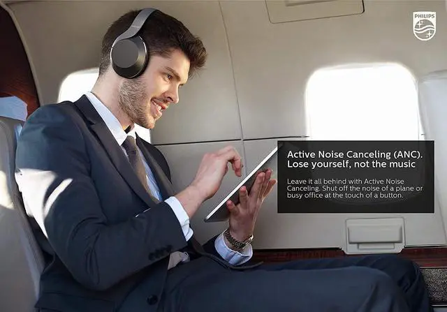 Alt view image 2 of 7 - Philips Active Noise Canceling Over Ear Wireless Bluetooth Performance Headphones W/ Hi-Res Audio, Comfort Fit (TAPH805BK)