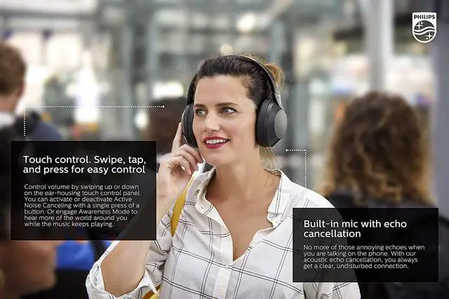 Alt view image 4 of 7 - Philips Active Noise Canceling Over Ear Wireless Bluetooth Performance Headphones W/ Hi-Res Audio, Comfort Fit (TAPH805BK)