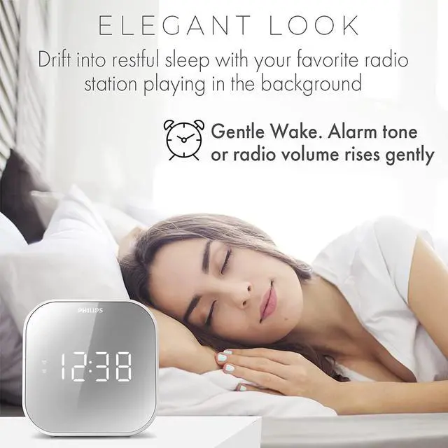 Alt view image 7 of 7 - PHILIPS Alarm Clock Radio with USB Charging Port, FM Radio Alarm Clock with Battery Backup, Clock Radios for Bedroom, USB Port, Dual Alarm Function, Sleep Timer, Easy Snooze and Mirror-Finish Display