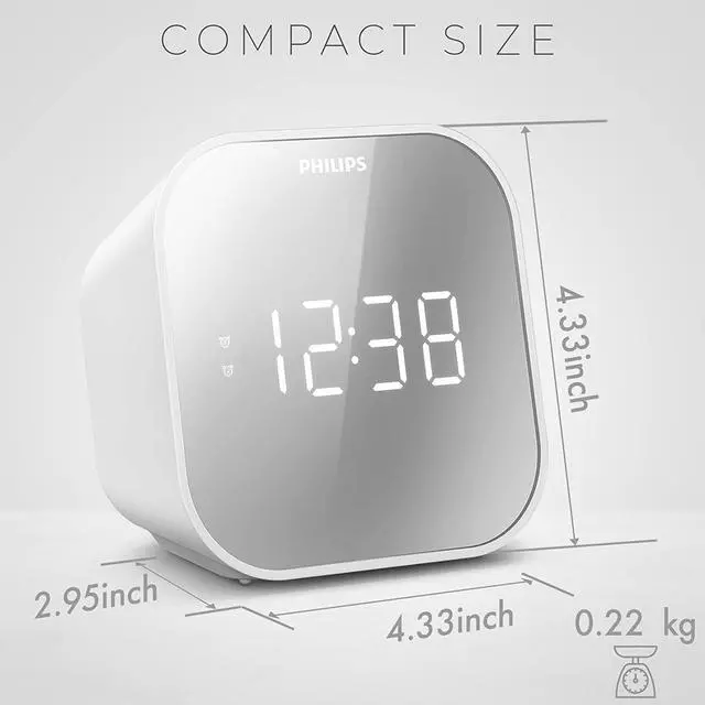 Alt view image 5 of 7 - PHILIPS Alarm Clock Radio with USB Charging Port, FM Radio Alarm Clock with Battery Backup, Clock Radios for Bedroom, USB Port, Dual Alarm Function, Sleep Timer, Easy Snooze and Mirror-Finish Display