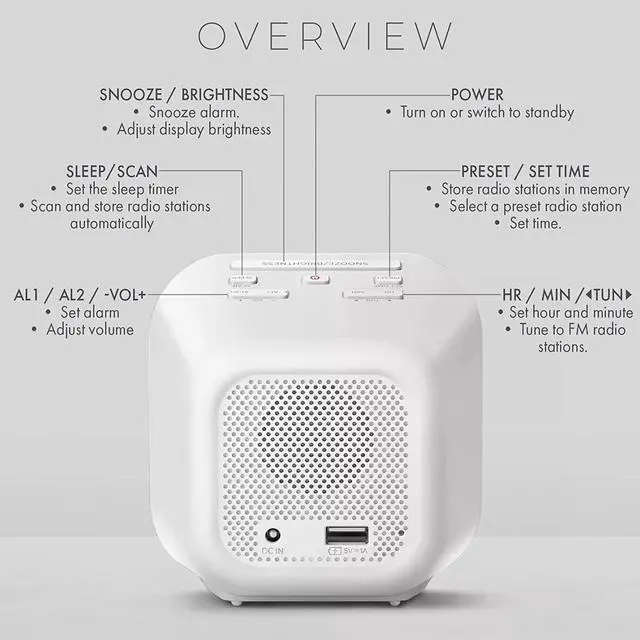 Alt view image 3 of 7 - PHILIPS Alarm Clock Radio with USB Charging Port, FM Radio Alarm Clock with Battery Backup, Clock Radios for Bedroom, USB Port, Dual Alarm Function, Sleep Timer, Easy Snooze and Mirror-Finish Display