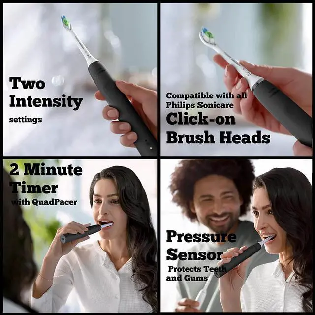 Alt view image 3 of 6 - Philips Sonicare Electric Toothbrush DiamondClean, Rechargeable Electric Tooth Brush with Pressure Sensor, Sonic Electronic Toothbrush, Travel Case, Black