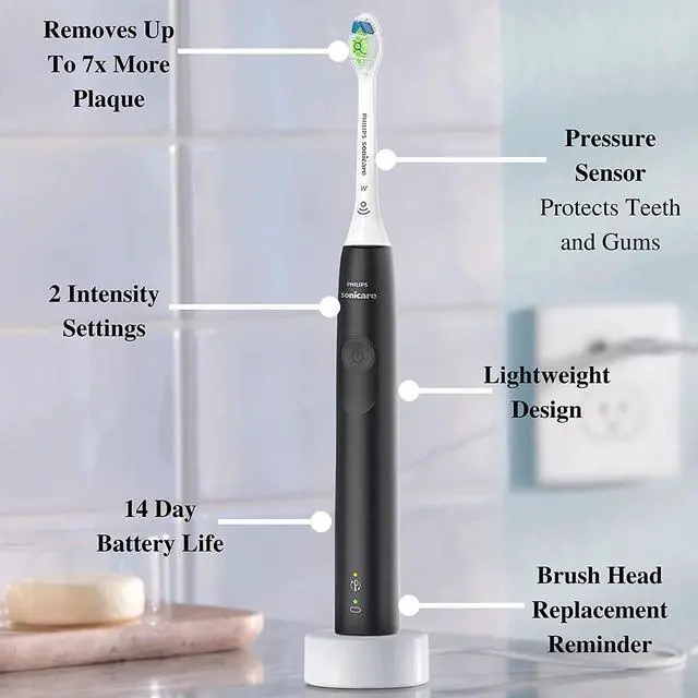Alt view image 2 of 6 - Philips Sonicare Electric Toothbrush DiamondClean, Rechargeable Electric Tooth Brush with Pressure Sensor, Sonic Electronic Toothbrush, Travel Case, Black