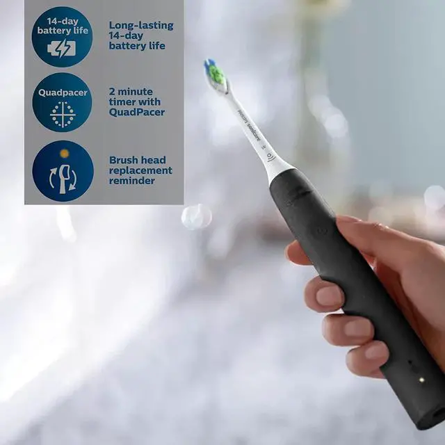 Alt view image 4 of 6 - Philips Sonicare Electric Toothbrush DiamondClean, Rechargeable Electric Tooth Brush with Pressure Sensor, Sonic Electronic Toothbrush, Travel Case, Black