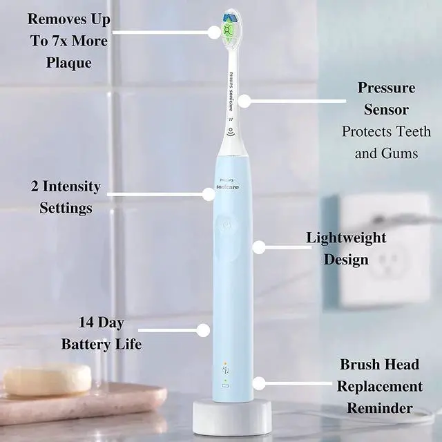 Alt view image 5 of 6 - Philips Sonicare Electric Toothbrush DiamondClean, Rechargeable Electric Tooth Brush with Pressure Sensor, Sonic Electronic Toothbrush, Travel Case, Blue