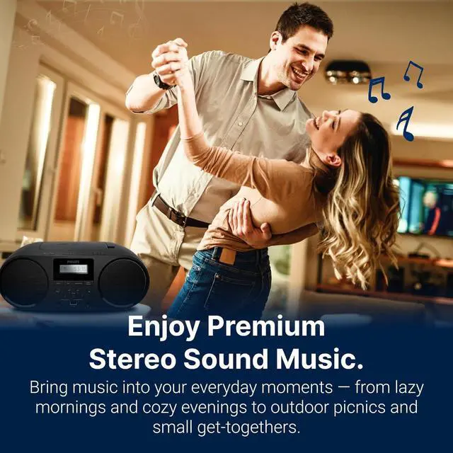 Alt view image 6 of 6 - PHILIPS Portable Bluetooth CD Boombox with FM Radio, Dynamic Bass Boost Stereo Speakers, USB, AUX & Headphone Jack, Compact All-in-One CD Player with MP3/CD-RW