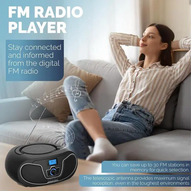 Alt view image 6 of 6 - PHILIPS Portable CD Boombox with Bluetooth, Dynamic Bass Boost, FM Radio, USB & AUX Input, Top-Loading Design, Clear Stereo Sound, CD-RW/MP3 Compatible