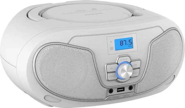 Main image of PHILIPS Portable CD Boombox with Bluetooth, Dynamic Bass Boost, FM Radio, USB & AUX Input, Top-Loading Design, Clear Stereo Sound, CD-RW/MP3 Compatible White