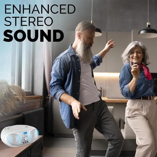 Alt view image 3 of 6 - PHILIPS Portable CD Boombox with Bluetooth, Dynamic Bass Boost, FM Radio, USB & AUX Input, Top-Loading Design, Clear Stereo Sound, CD-RW/MP3 Compatible White