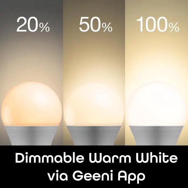 Alt view image 3 of 6 - Geeni GN-BW902-999 Lux 800 Dimmable Warm Wi-fi LED Smart Bulb