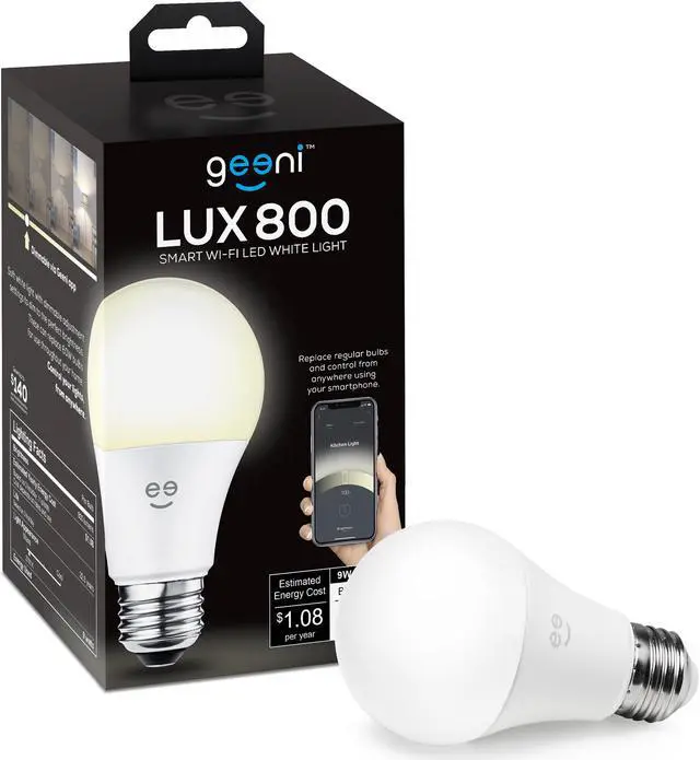 Geeni LUX 800 Smart Wi-Fi LED Dimmable White Light Bulbs (2700K), 3-Pack – A19, 60-Watt Equivalent – No Hub Required – Works with Amazon Alexa, Google Assistant, Microsoft Cortana