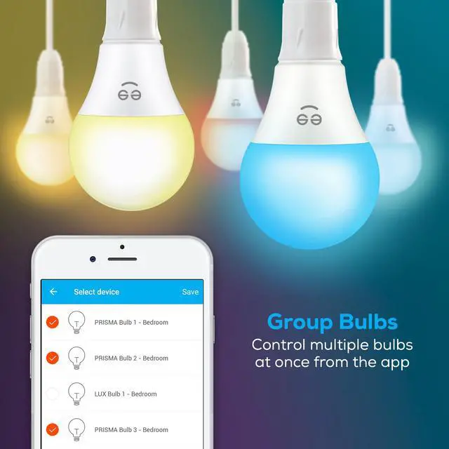 Alt view image 3 of 6 - Geeni PRISMA 450 (45W Equivalent) Multi-Color A19 Smart LED Light Bulb / Amazon Alexa / Google Assistant / Microsoft Cortana Compatible / No Hub Required