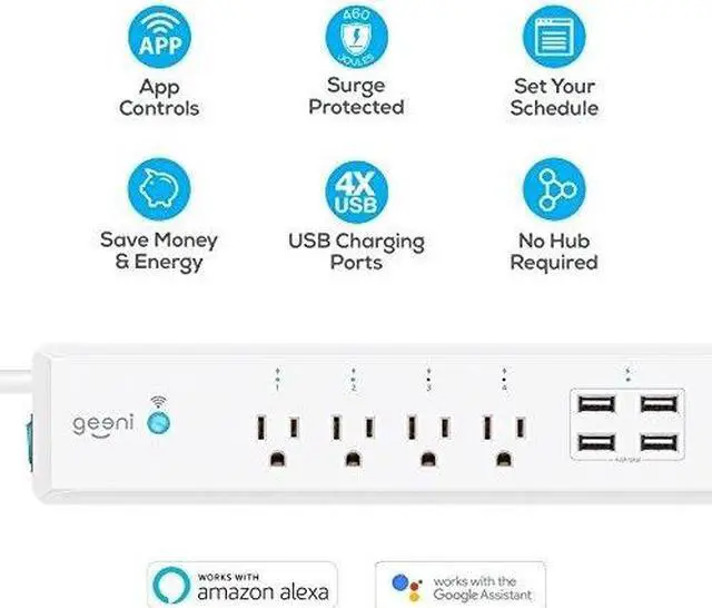 Alt view image 2 of 6 - Geeni GN-SW001-199 SURGE Smart Wi-Fi 4-Outlet 4-USB Surge Protector