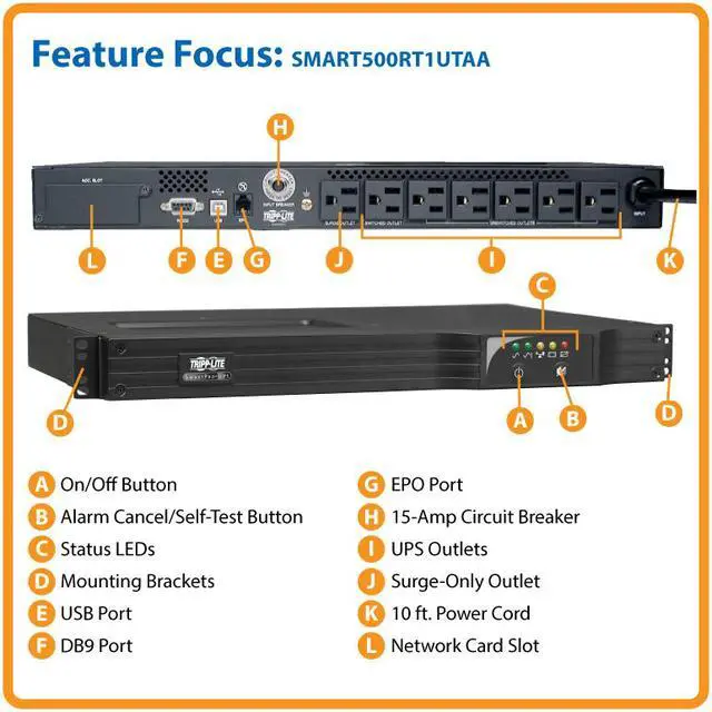 Main image of TRIPP LITE SmartPro SMART500RT1UTAA 500VA 300W 7 Outlets UPS