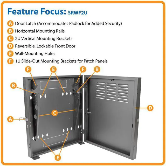 Alt view image 2 of 15 - Tripp Lite 2U Low-Profile Vertical-Mount Switch-Depth Wall-Mount Rack Enclosure Cabinet (SRWF2U)