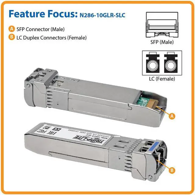 Alt view image 2 of 17 - Tripp Lite Cisco SFP-10G-LR Compatible SFP Transceiver 10GBase-LR LC SMF - For Optical Network 1 LC