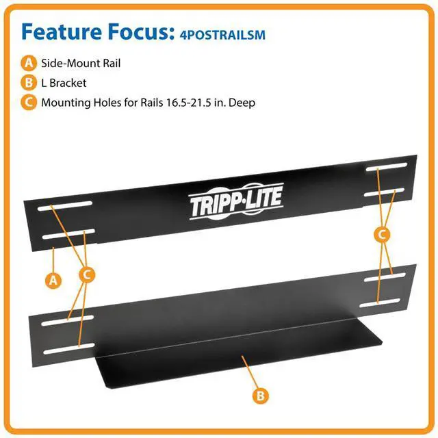 Alt view image 8 of 15 - Tripp Lite 4POSTRAILSM 4-Post Rack Server Cabinet Installation Kit for Rack Mount UPS