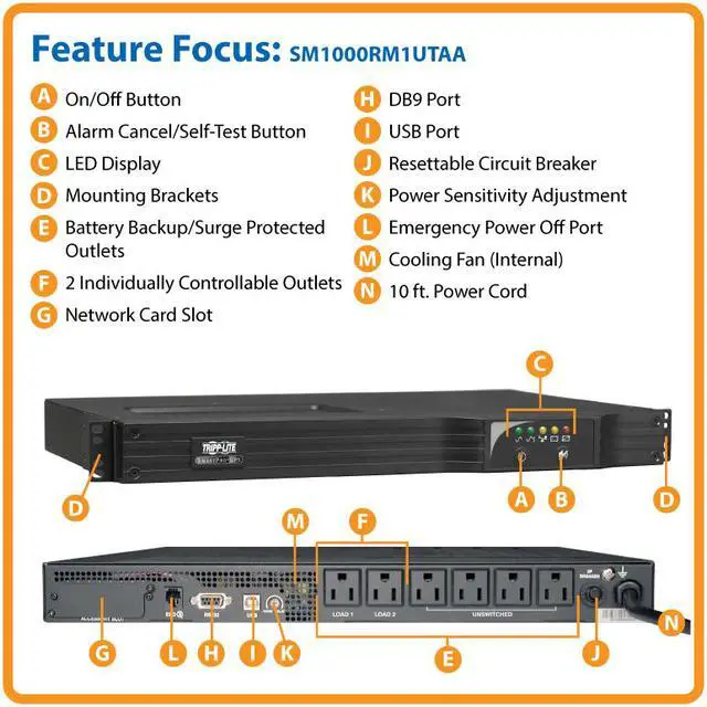 Alt view image 2 of 20 - TRIPP LITE SmartPro SM1000RM1UTAA 1000VA 800W 6 Outlets UPS