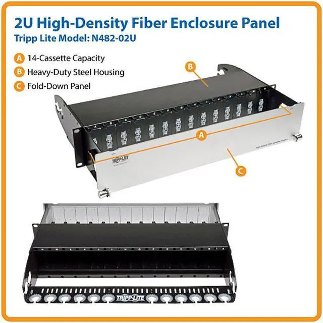 Alt view image 4 of 12 - TRIPP LITE N482-02U High Density Rackmount Fiber Enclosure Panel 14 Cassette 2URM