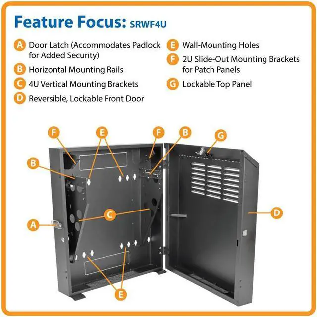 Alt view image 2 of 19 - Tripp Lite SmartRack 4U Low-Profile Vertical-Mount Switch-Depth Wall-Mount Rack Enclosure Cabinet