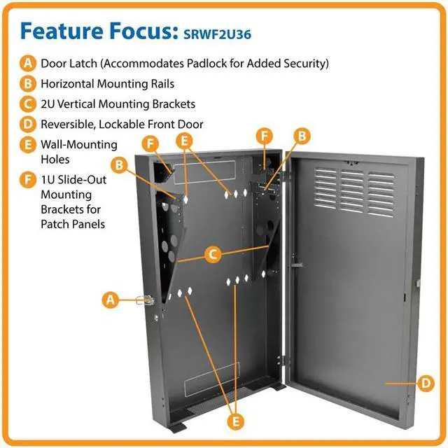 Alt view image 2 of 8 - Tripp Lite 2U Low-Profile Vertical-Mount Server-Depth Wall-Mount Rack Enclosure Cabinet (SRWF2U36)