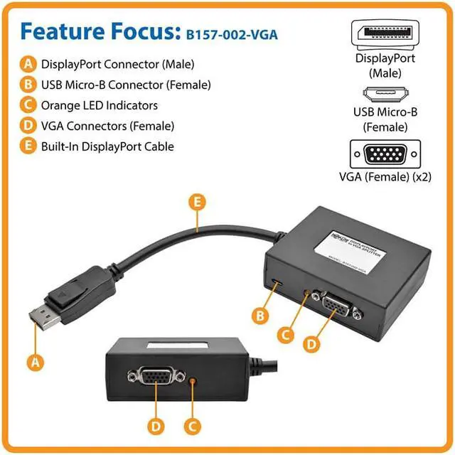 Alt view image 2 of 17 - Tripp Lite Mfg Co. 2Port Dp To Vga Splitter (B157-002-VGA)