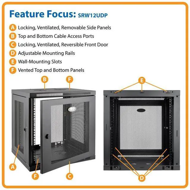 Alt view image 7 of 20 - Tripp Lite 12U Wall Mount Rack Enclosure Server Cabinet Low Profile Deep