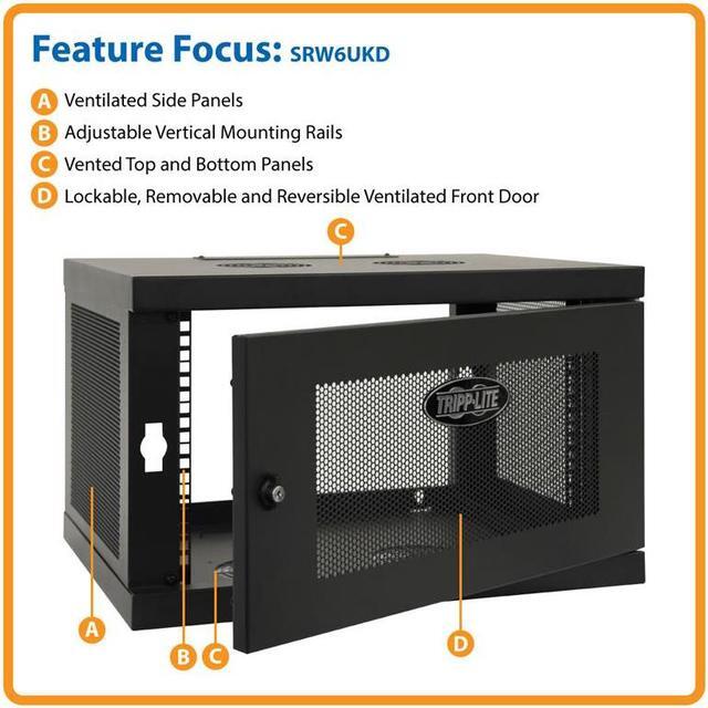 Alt view image 7 of 20 - Tripp Lite 6U Wall Mount Rack Enclosure Server Cabinet, Knock Down, 16.5" Deep, Switch Depth (SRW6UKD)