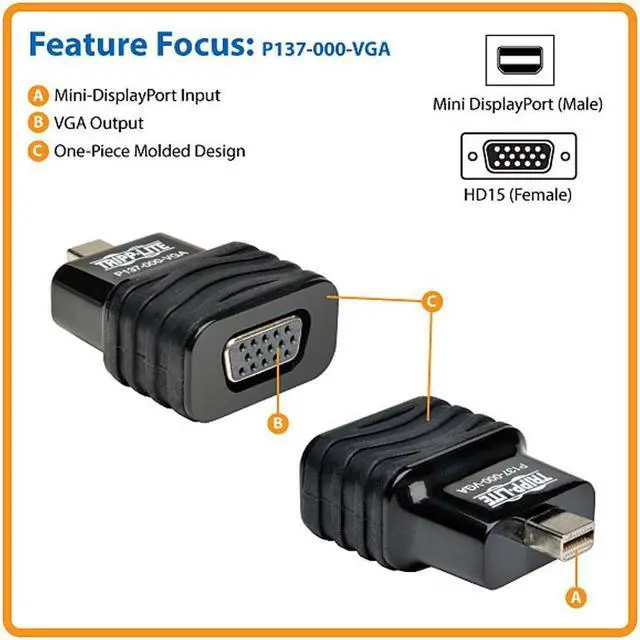 Alt view image 4 of 18 - TRIPP LITE P137-000-VGA Keyspan Mini DisplayPort 1.2 to Active VGA Adapter