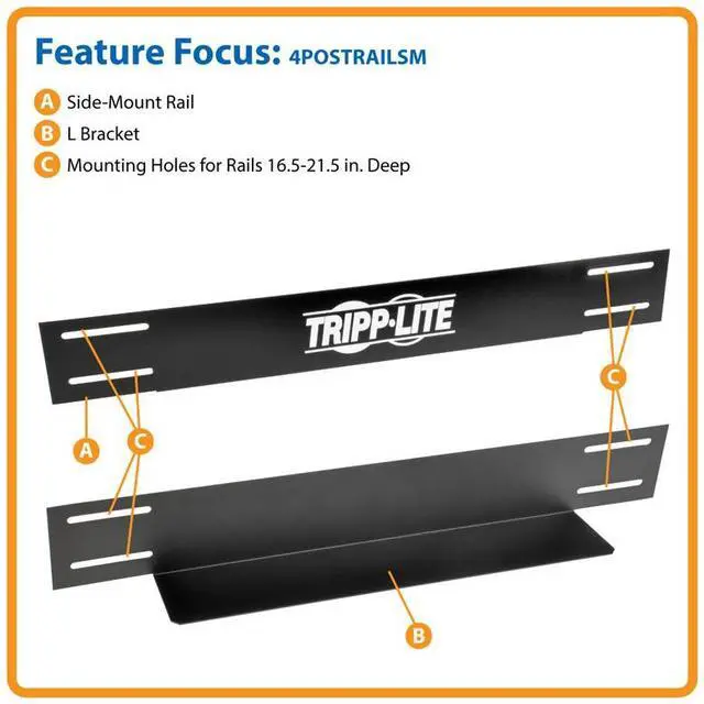 Alt view image 3 of 15 - Tripp Lite 4POSTRAILSM 4-Post Rack Server Cabinet Installation Kit for Rack Mount UPS