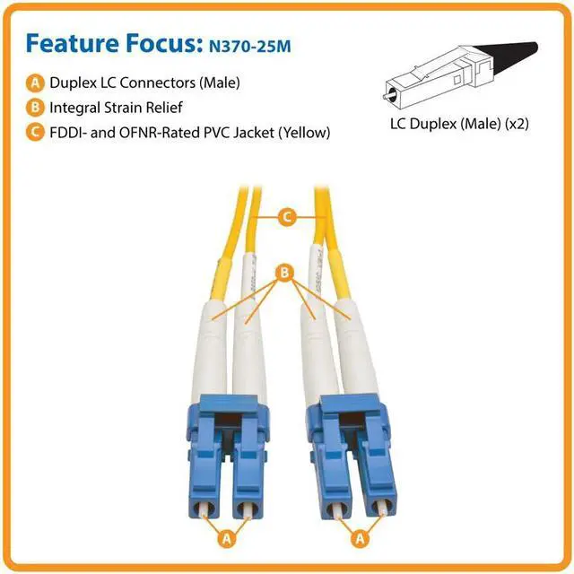 Alt view image 4 of 11 - 25M Duplex Singlemode SSF 8.3/125 Fiber Patch Cable LC/LC 82'