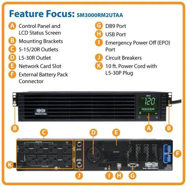 Alt view image 6 of 20 - TRIPP LITE SmartPro SM3000RM2UTAA 3000VA 2250W 9 Outlets UPS