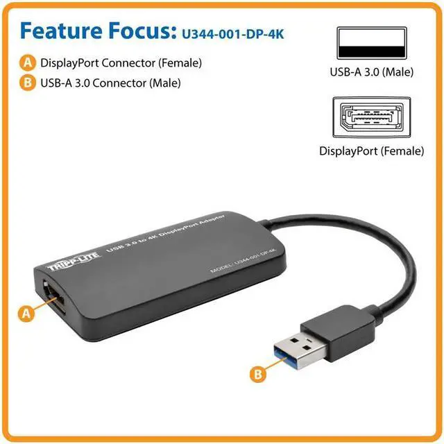Alt view image 5 of 15 - Tripp Lite USB SuperSpeed DisplayPort External Monitor Graphic Adapter 4K x 2K