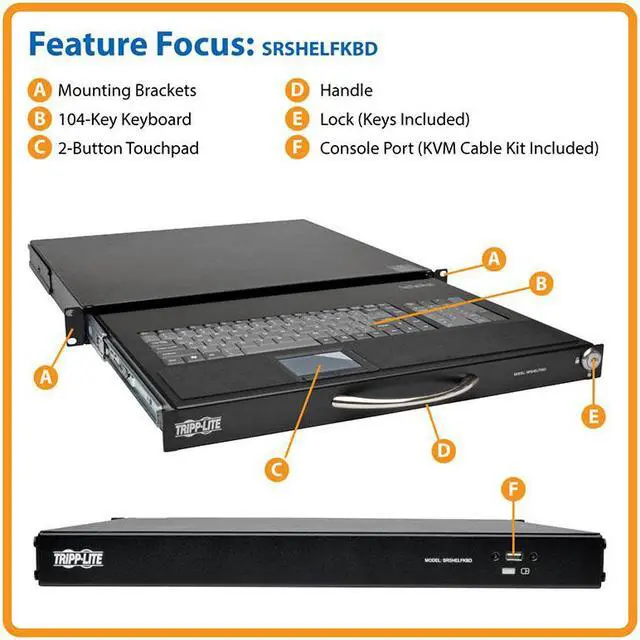 Alt view image 6 of 16 - Tripp Lite 1U Rackmount Keyboard with KVM Cable Kit for 2-Post or 4-Post Racks (SRSHELFKBD)