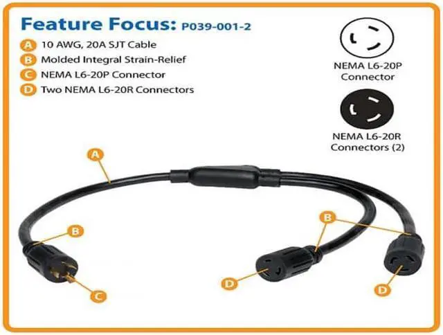 Alt view image 2 of 12 - Tripp Lite Heavy-Duty Power Cord Y Splitter Cable For Pdu And Ups