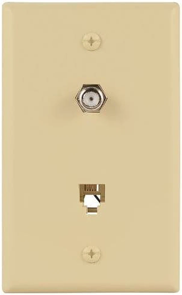 Alt view image 2 of 2 - Cooper 3535-4V Ivory Combination Coax Jack and Four Wire Telephone Jack Wall Plate