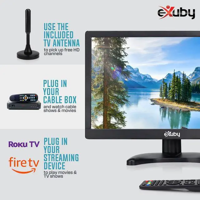Alt view image 5 of 7 - eXuby 14" Small Portable TV for RV, Kitchen, Bedroom - Use TV Stand or Mount to Wall - Includes Built-in Battery & Car Charger, Camping - Digital Tuner gets HD Channels - Roku, Firestick Compatible