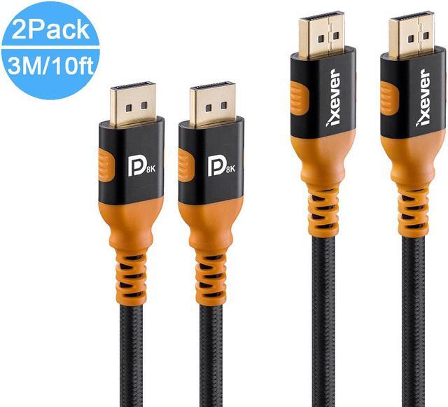 Main image of DisplayPort 1.4 Cable 8K 10ft 3m [2Pack], iXever Nylon Braided 8K DP to DP Cable (8K@60Hz, 4K@144Hz and 1080P@240Hz), HBR3, 32.4Gbps, HDCP 2.2, HDR Support