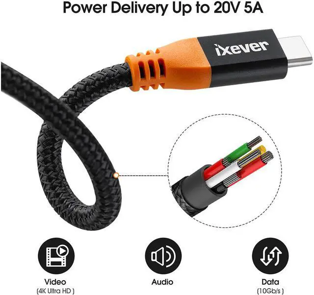 Alt view image 6 of 7 - USB C Extension Cable Short 1Ft (2Pack), iXever 100W PD Fast Charging 10 Gbps USB 3.1 Gen 2 Data 4K USB Type C Male to Female Extender Cord, Compatible with MacBook Air Surface XPS Nintendo Switch